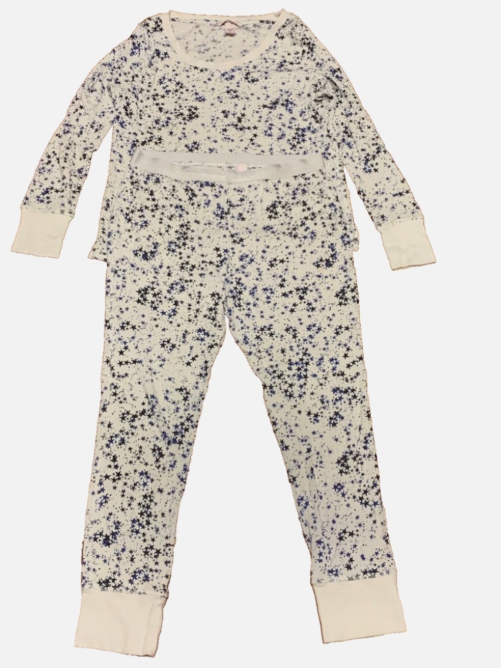 Victoria's Secret Thermal Long Pajama Set White Blue Stars Size Large